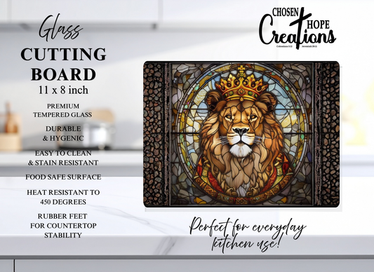 Lion of Judah Cutting Board - Stained Glass Tempered Glass, 8×11