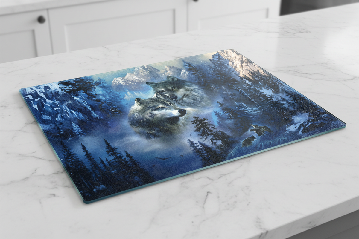 Winter Wolves Mountain Tempered Glass Cutting Board – Elevate Your Culinary Experience