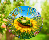 Brighten Your Garden with the Adorable Frog on Sunflower Wind Spinner!