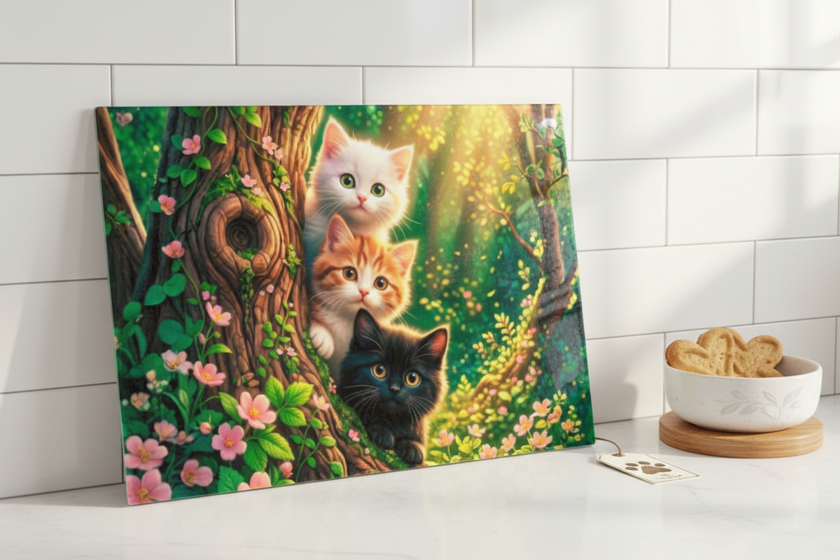Three Kittens Enchanted Tree Cutting Board – Whimsical Kitchen Essential for Cat Lovers