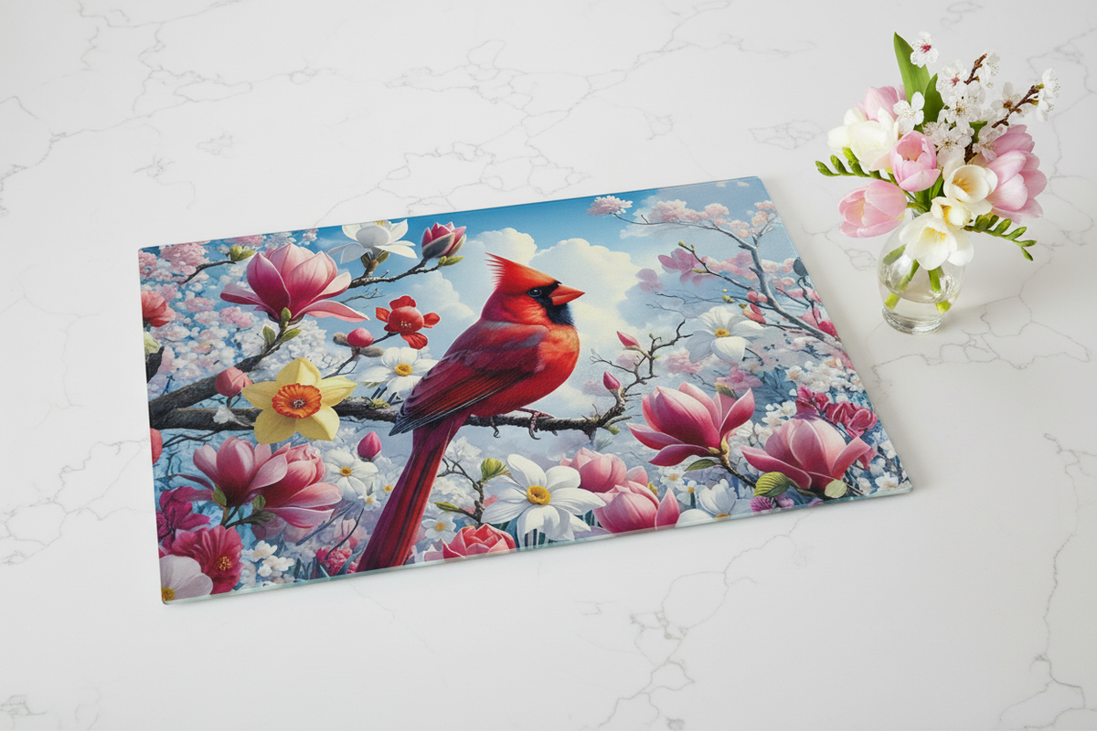 Red Cardinal Glass Cutting Board – Elevate Your Culinary Experience