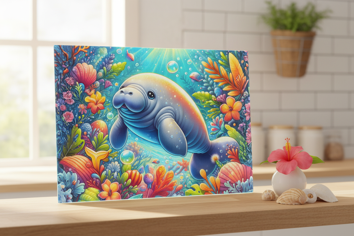 Whimsical Manatee Cutting Board - A Fun and Functional Kitchen Essential