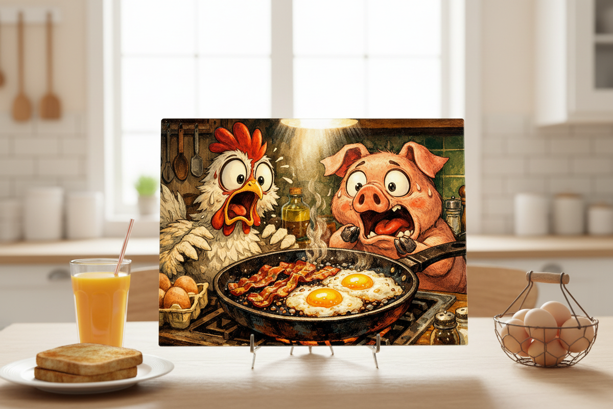Funny Tempered Glass Cutting Board – Bacon & Eggs Design for a Fun Kitchen