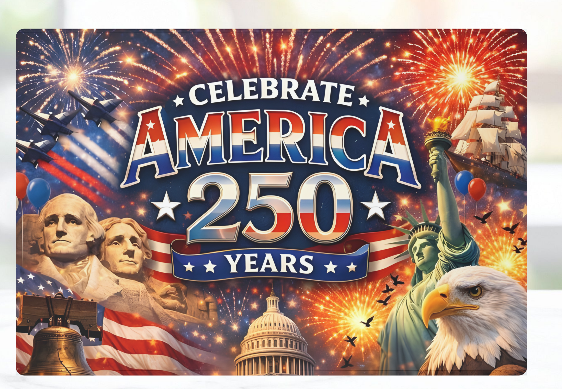 Patriotic Glass Cutting Board - Celebrate America 250 Years