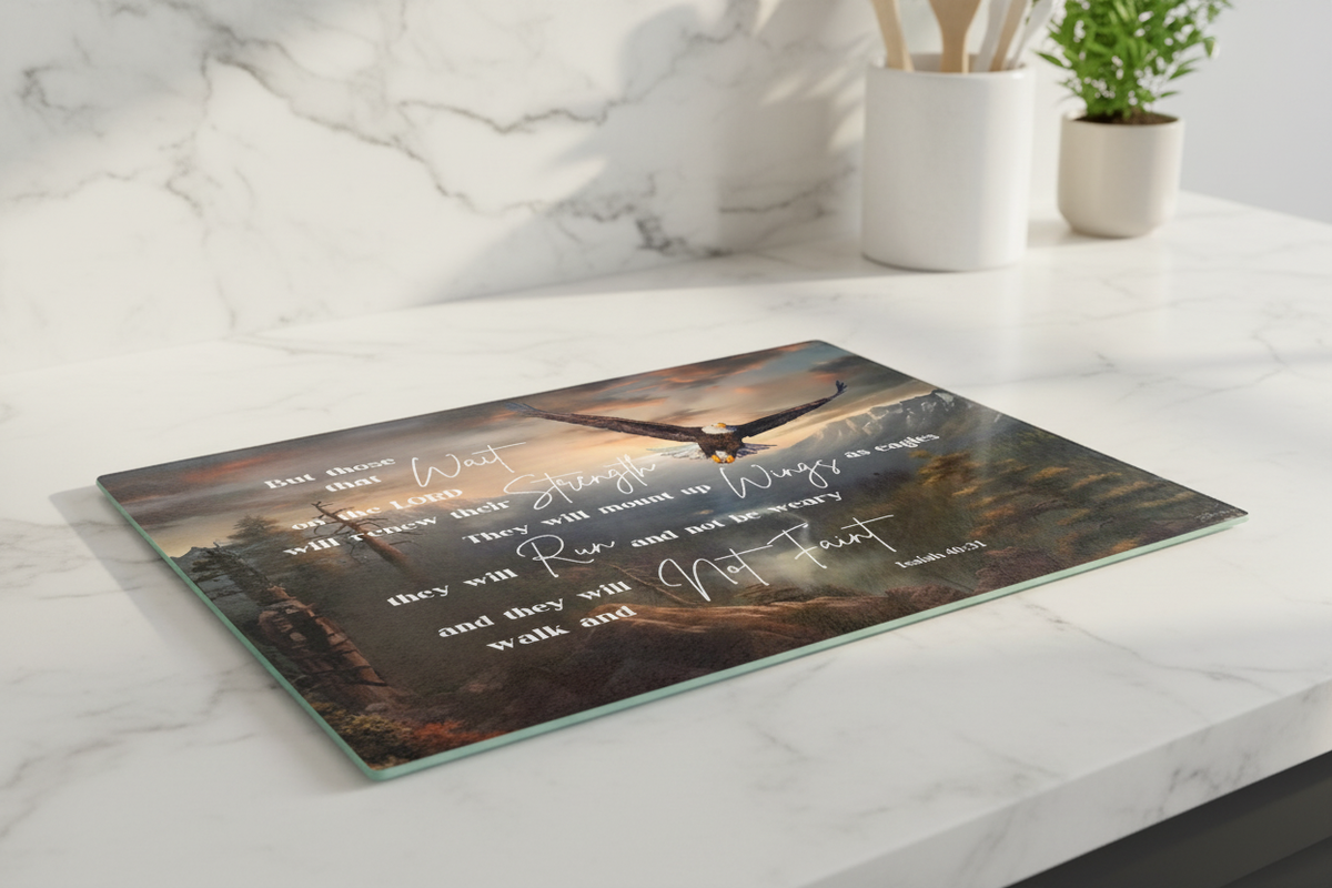 Isaiah 40:31 Cutting Board – Soaring Eagle Tempered Glass for Strength and Inspiration