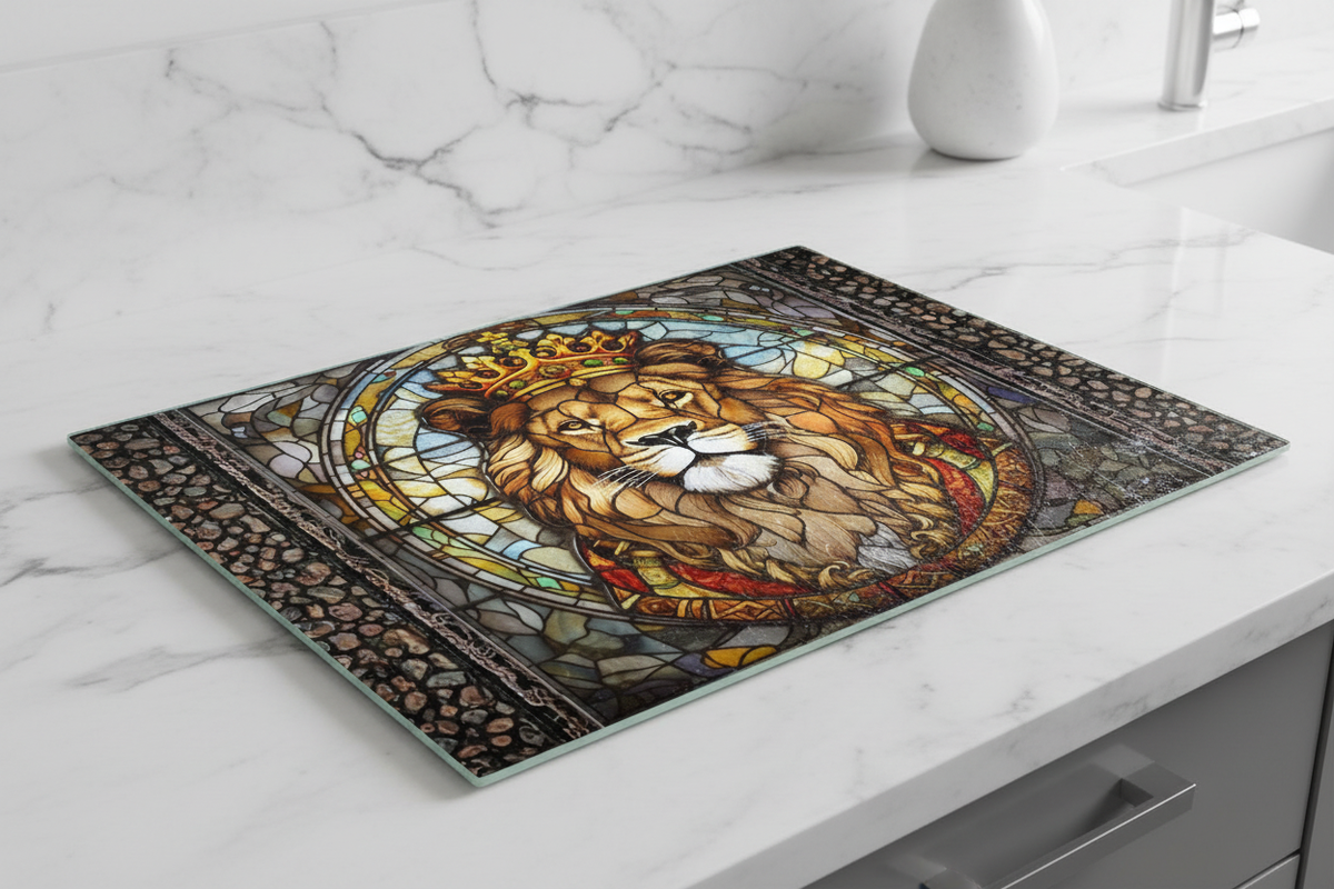 Lion of Judah Cutting Board - Stained Glass Tempered Glass, 8×11