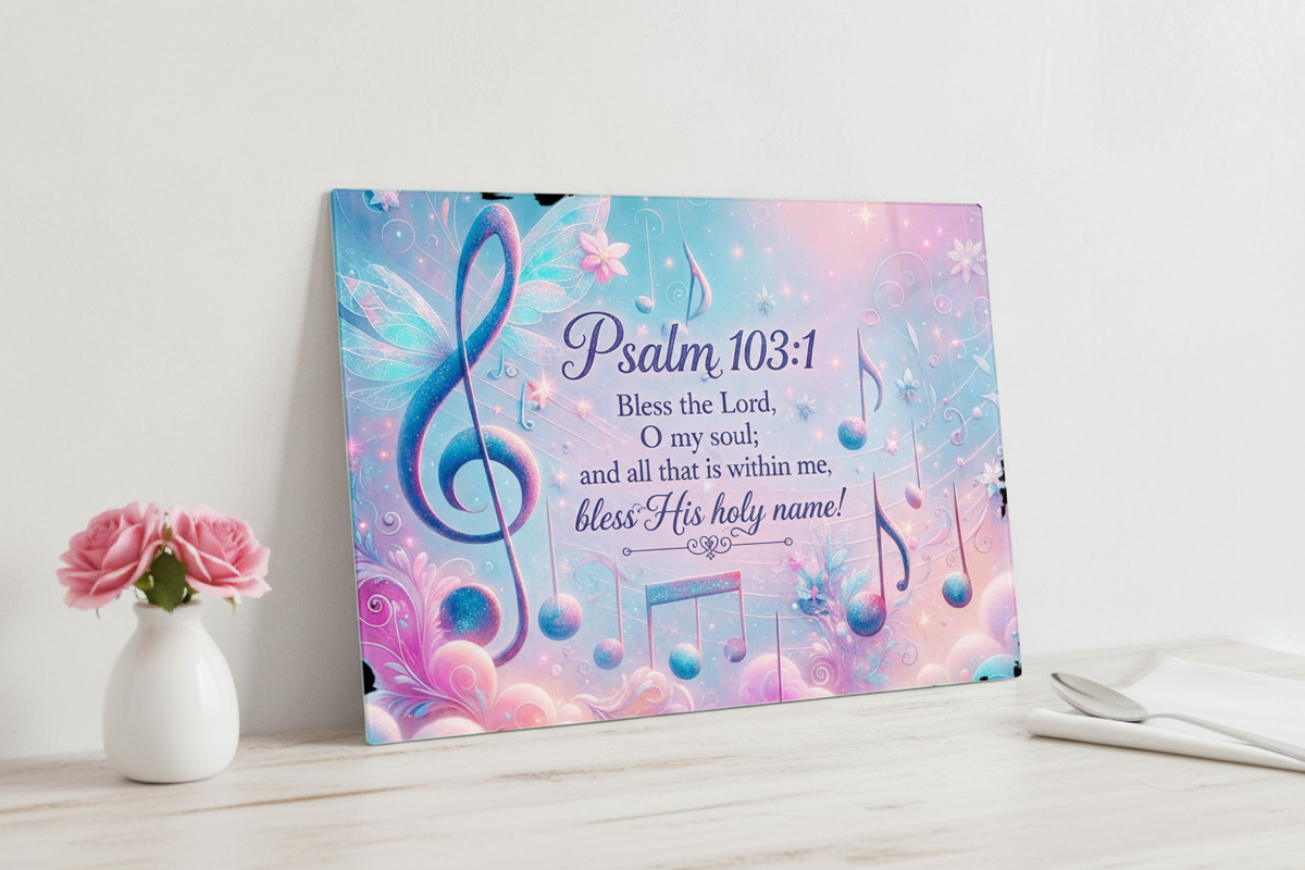 Psalm 103:1 Musical Notes Tempered Glass Cutting Board – Elevate Your Cooking Experience