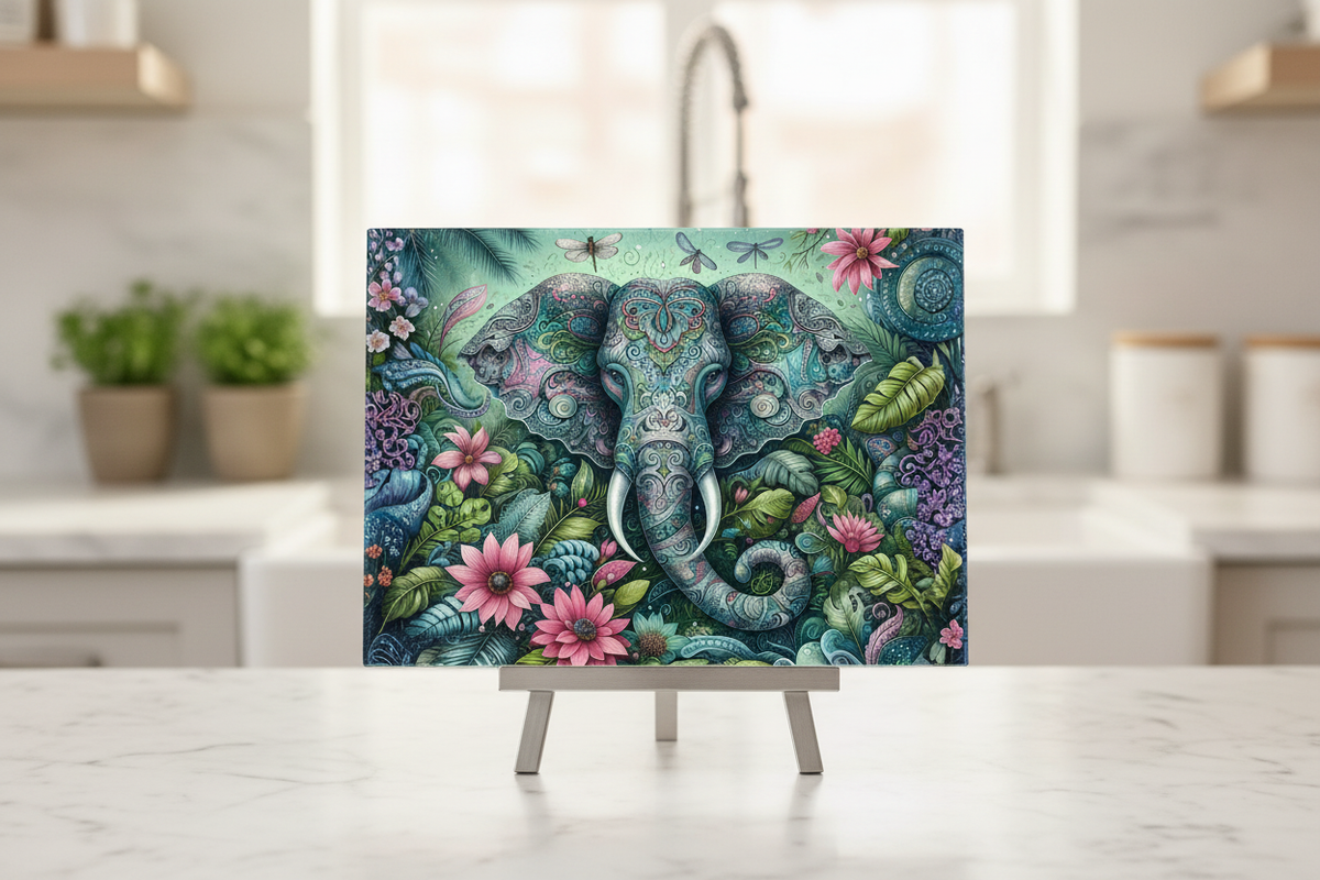 Elevate Your Culinary Space with the Ornate Elephant Mandala Cutting Board