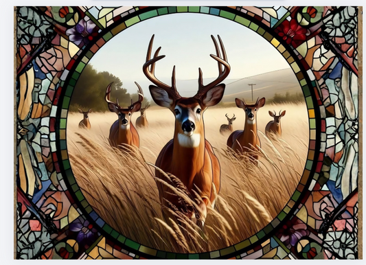 Stained Glass Cutting Board - Deer Herd Design in Tempered Glass (8×11)