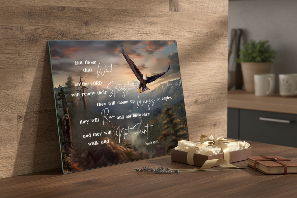 Isaiah 40:31 Cutting Board – Soaring Eagle Tempered Glass for Strength and Inspiration