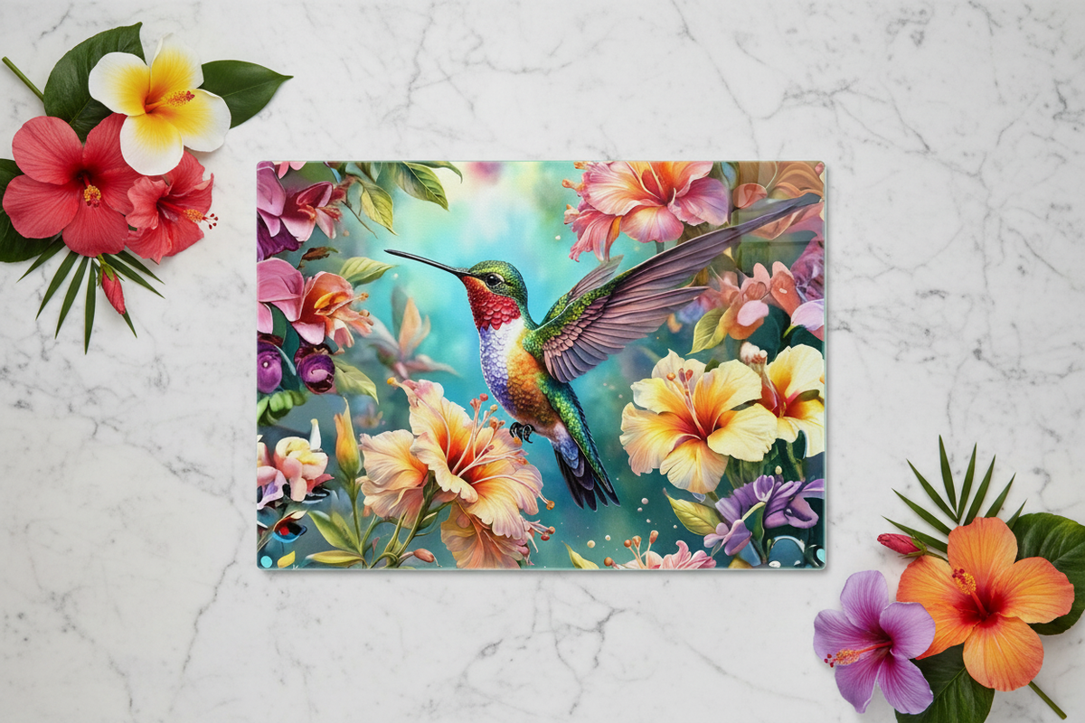 Enhance Your Culinary Experience with the Hummingbird Glass Cutting Board - 8x11