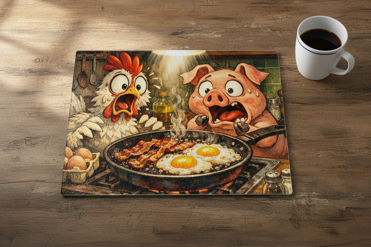 Funny Tempered Glass Cutting Board – Bacon & Eggs Design for a Fun Kitchen