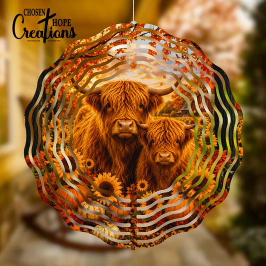 Enchanting Highland Cow Sunflower Wind Spinner – Bring Joy to Your Outdoor Space