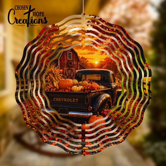 Harvest Sunset Chevy Truck Wind Spinner – Brighten Your Garden This Autumn
