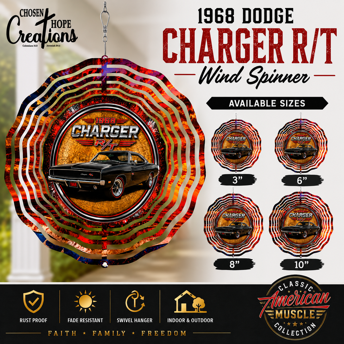 Elevate Your Space with the 1968 Dodge Charger R/T Wind Spinner