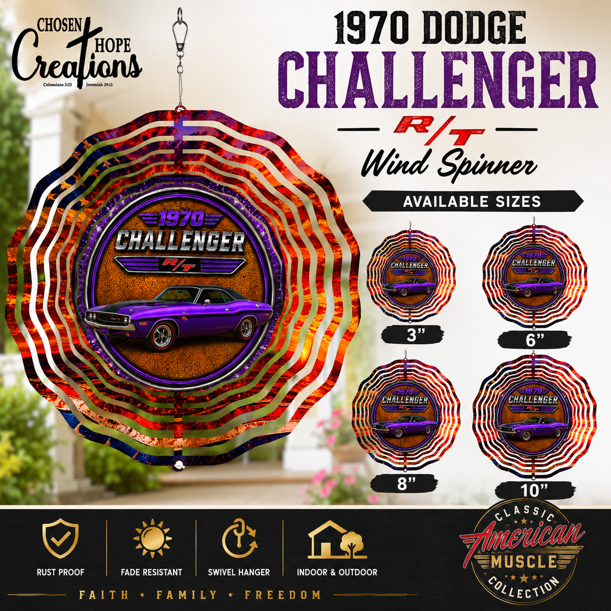 1970 Dodge Challenger Wind Spinner - Elevate Your Space with a Touch of American Muscle