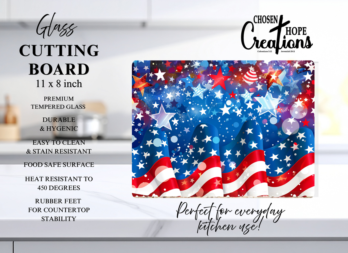 Patriotic Glass Cutting Board - Stars & Stripes Celebration