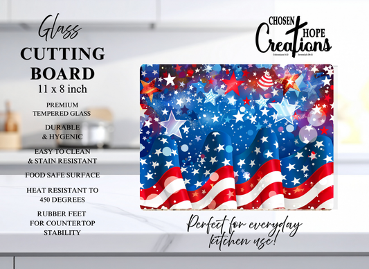 Patriotic Glass Cutting Board - Stars & Stripes Celebration