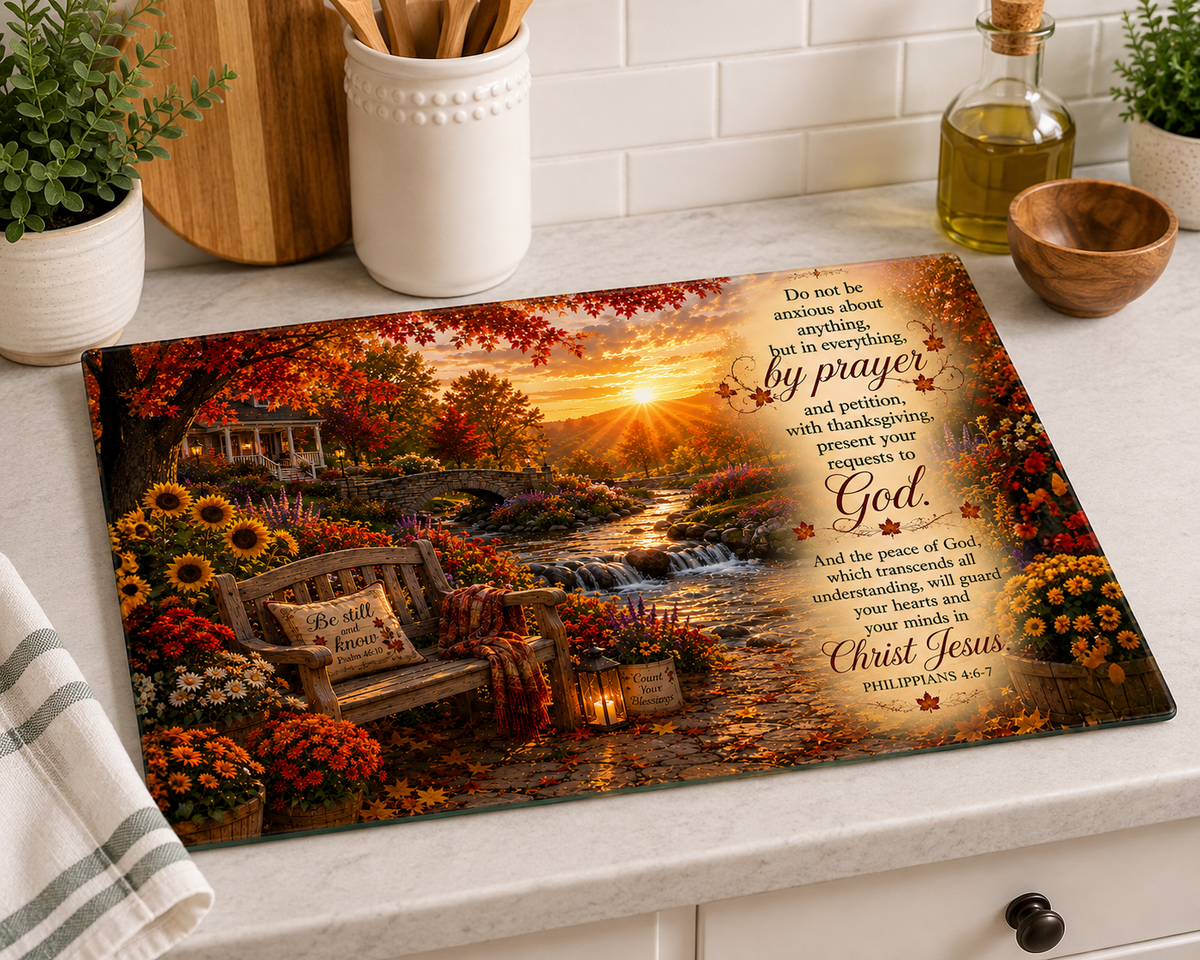 Philippians 4:6–7 Peaceful Tempered Glass Cutting Board – Elevate Your Christian Kitchen Décor