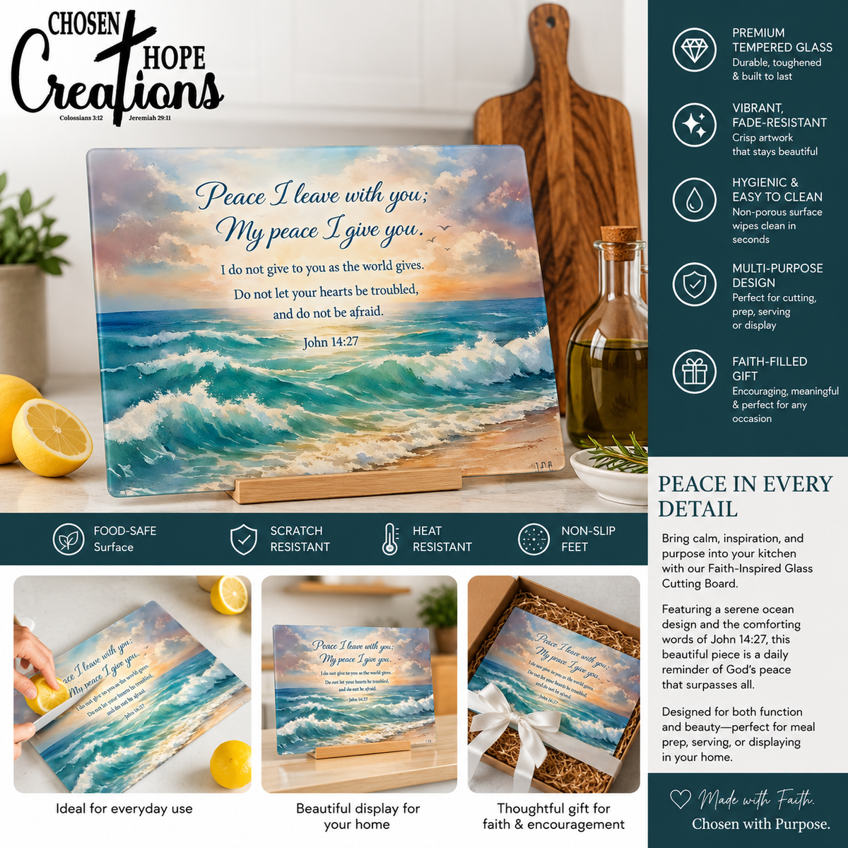 Faith Tempered Glass Cutting Board - Peace I Leave With You