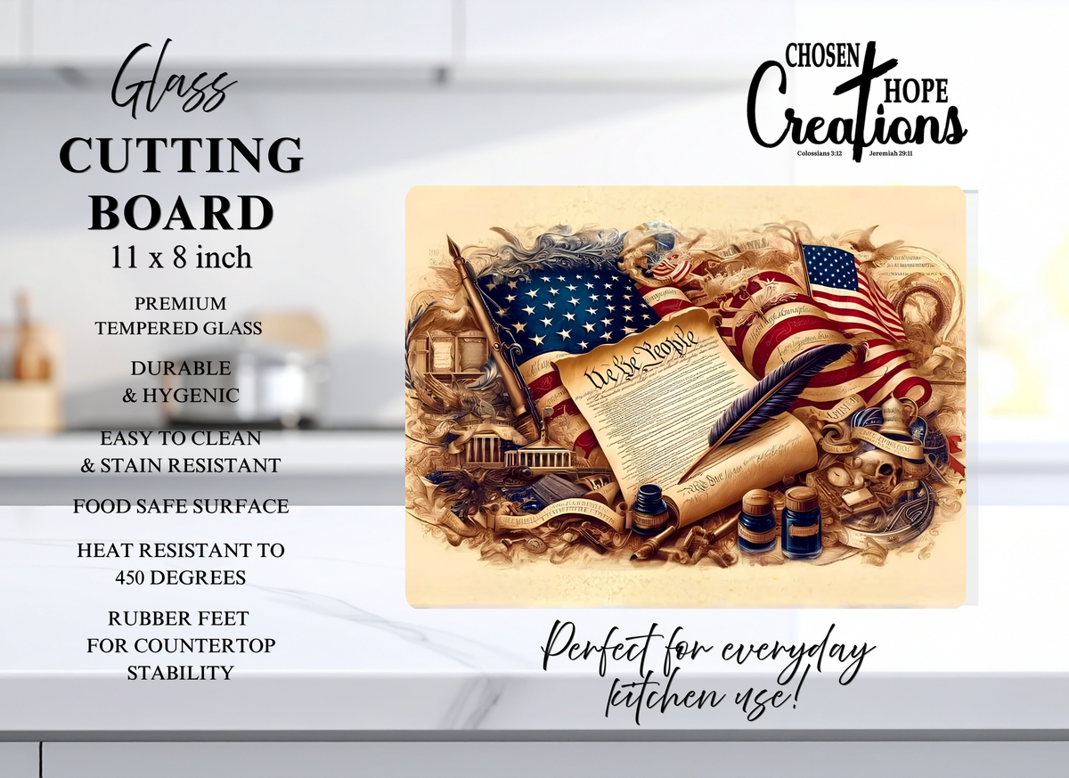 Patriotic Glass Cutting Board - Declaration of Independence Design