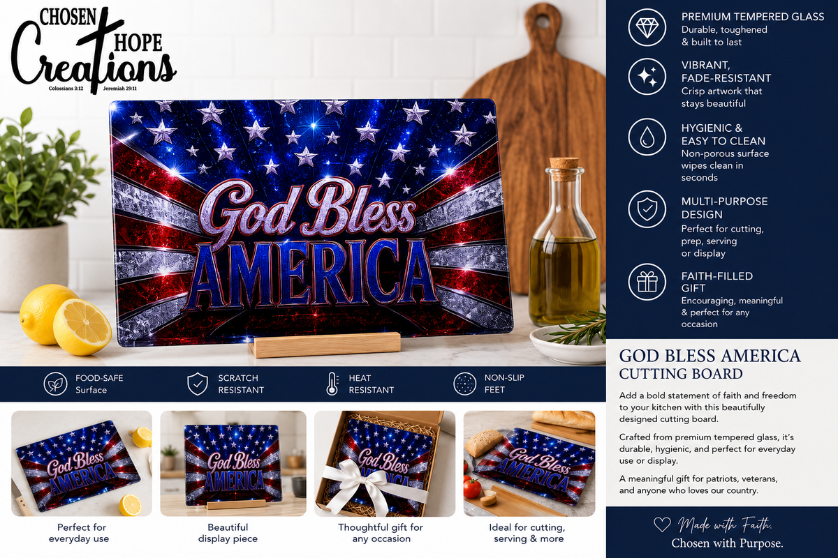 Patriotic Glass Cutting Board - God Bless America Design