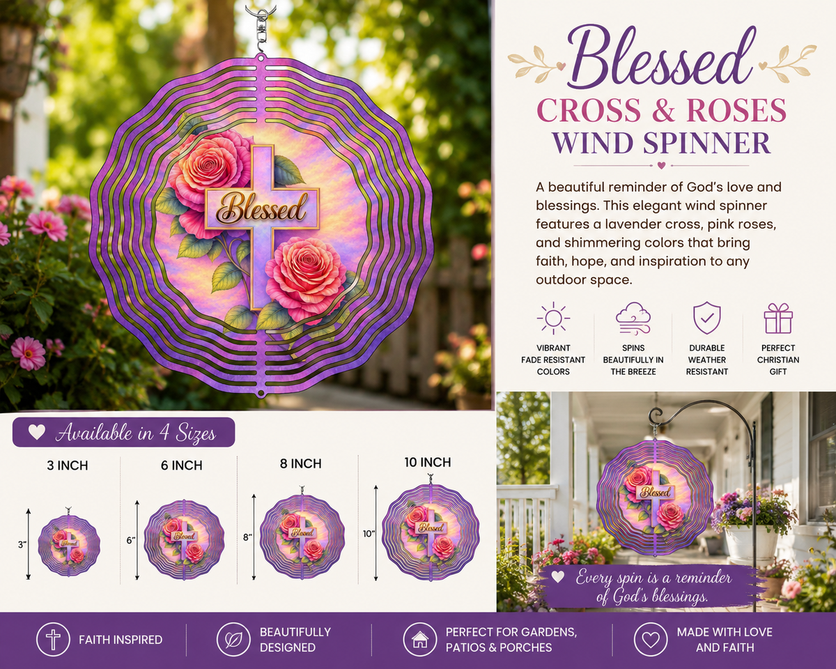 Blessed Rose Cross Wind Spinner | Embrace Faith with Inspirational Garden Decor