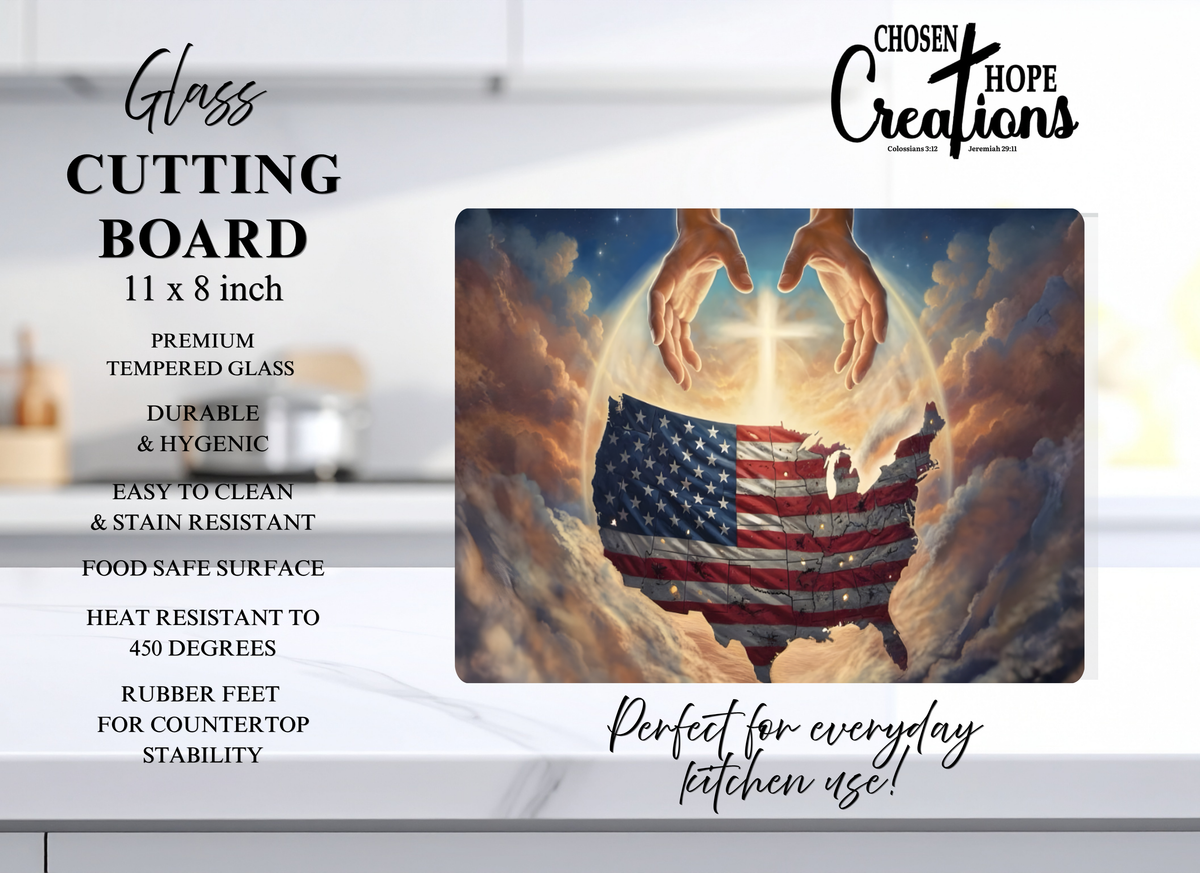 Patriotic Glass Cutting Board - One Nation Under God