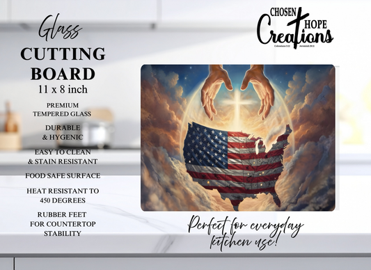 Patriotic Glass Cutting Board - One Nation Under God