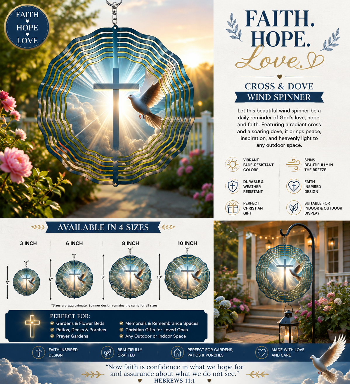 Cross and Dove Garden Decor - A Radiant Symbol of Faith