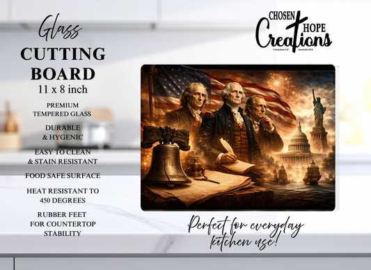 Patriotic Glass Cutting Board - Founding Fathers Legacy
