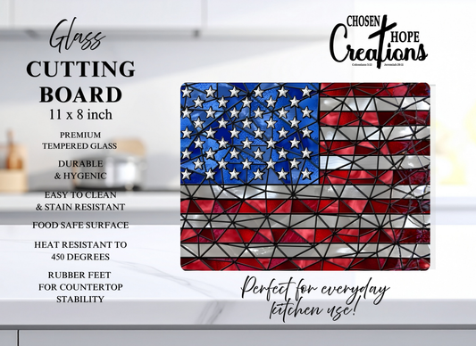 Patriotic Glass Cutting Board - Mosaic American Flag Design