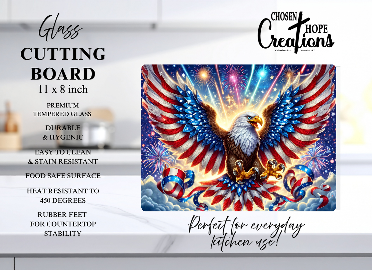 Eagle Patriotic Glass Cutting Board - Celebrate with Style!